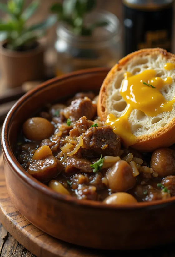 Carbonnade Flamande servie avec de la purée de pommes de terre