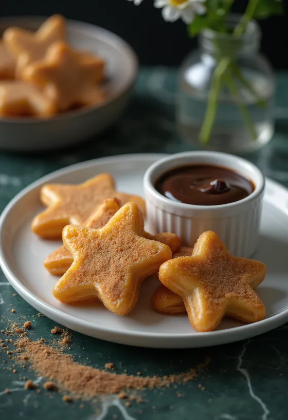 Churros au chocolat servis, croustillants et délicieux