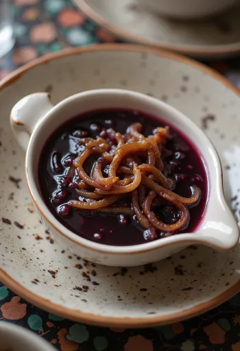 Sauce à l'oignon et vin rouge servie