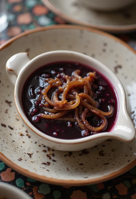 Sauce à l'oignon et vin rouge servie