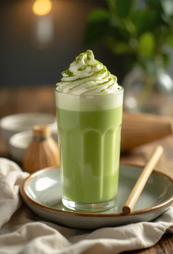 Frappé au matcha fraîchement servi