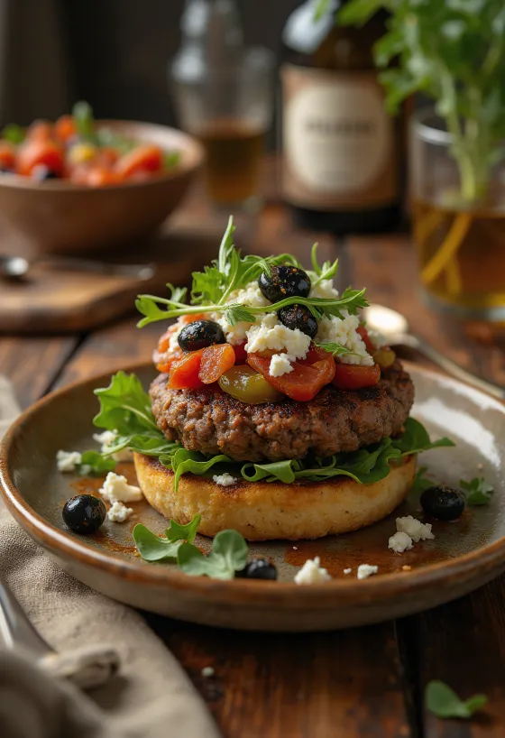 Burger Méditerranéen servi