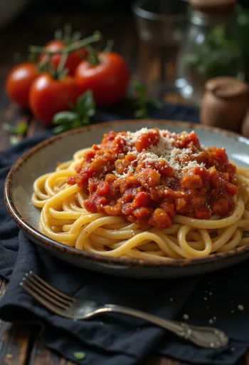 Pâtes à la tomate avec basilic frais et parmesan râpé