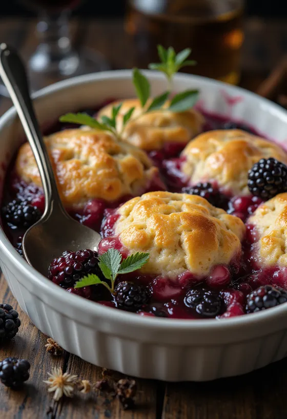 Cobbler aux mûres, dessus croustillant et enrichi de mûres juteuses