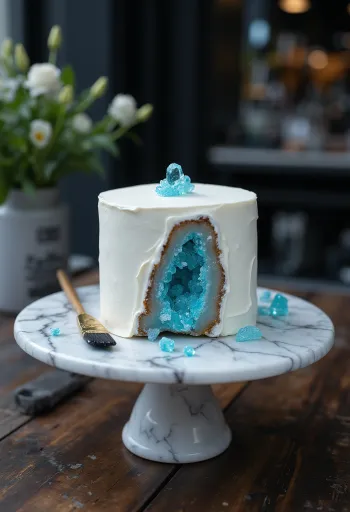 Gâteau géode avec cristaux de sucre colorés