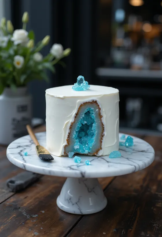 Gâteau géode avec cristaux de sucre colorés