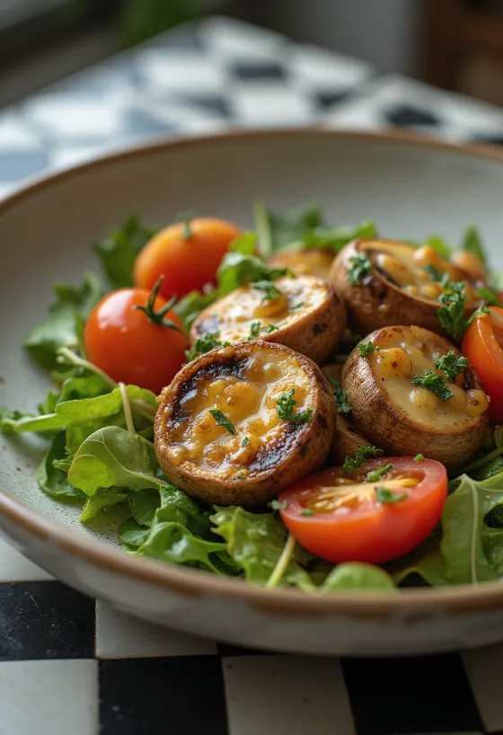 Salade fraîche aux champignons grillés