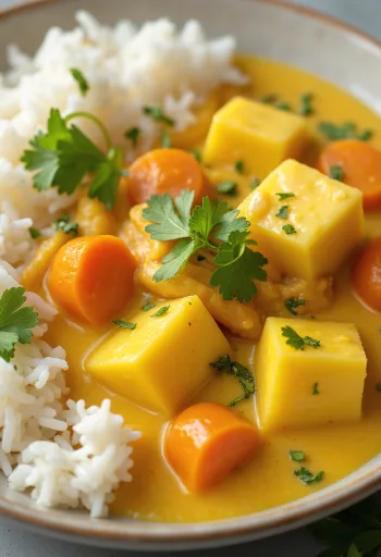Curry d'aubergines épicé, servi avec du lait de coco