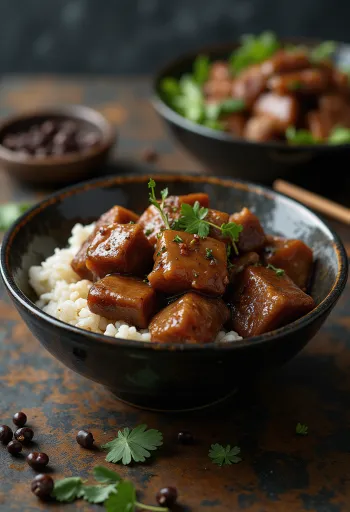 Pork adobo servi avec du riz vapeur