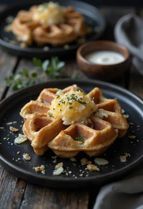 Gaufre salée au pavot avec parmesan et noix grillées