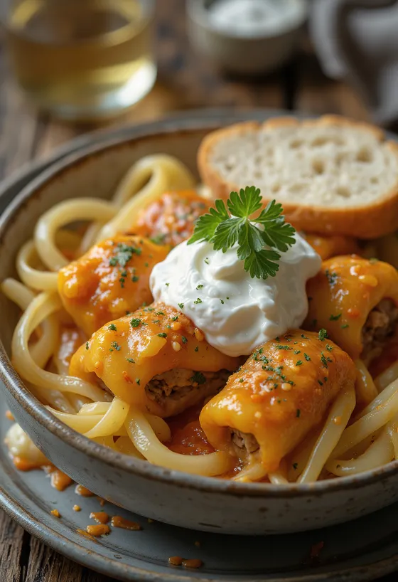 Chou farci, roulé dans des feuilles de choucroute, garni de viande hachée épicée et de riz, servi dans une sauce tomate