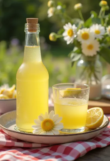 Sirop de fleurs de sureau avec fleurs fraîches et rondelles de citron