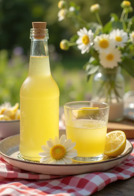 Sirop de fleurs de sureau avec fleurs fraîches et rondelles de citron