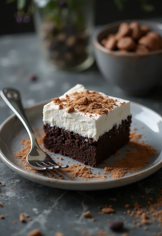 Gâteau au chocolat rectangulaire nappé de chantilly