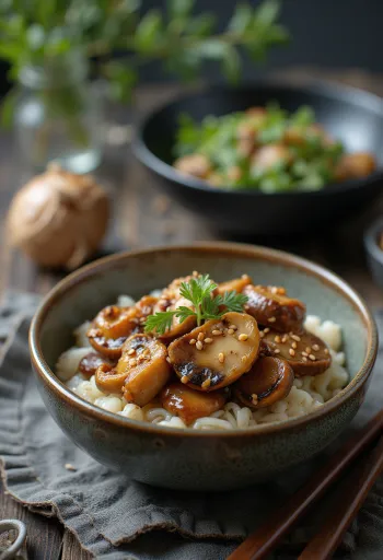 Champignons shiitake Gomae servis avec des épinards frais et des graines de sésame grillées