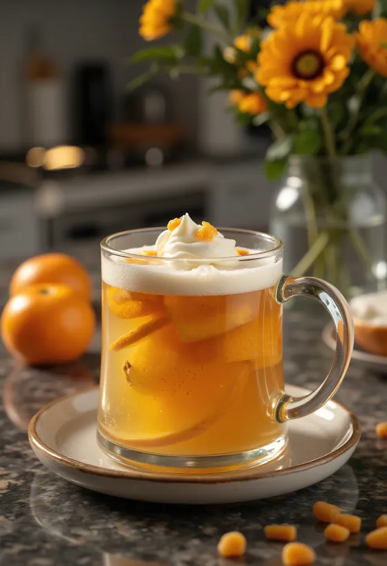 Cidre menthe-agrumes servi dans un verre