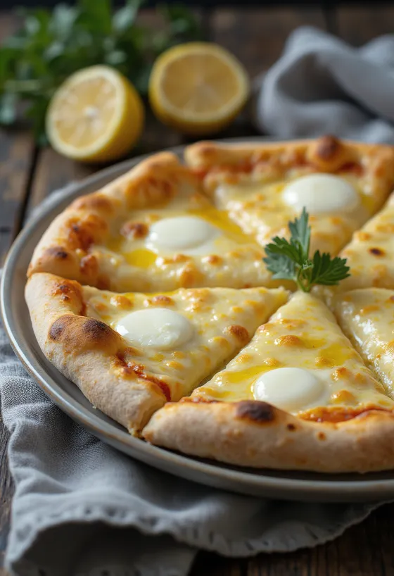 Pizza blanche au Grana Padano fraîchement cuite