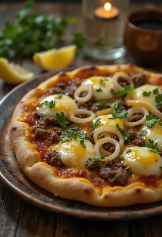 Pizza Egiziana servie avec de la coriandre fraîche