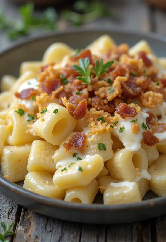 Túrós Csusza parsemé de grattons, servi avec de l'aneth frais