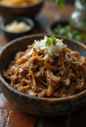 Carne Seca servie avec du riz et de la coriandre fraîche