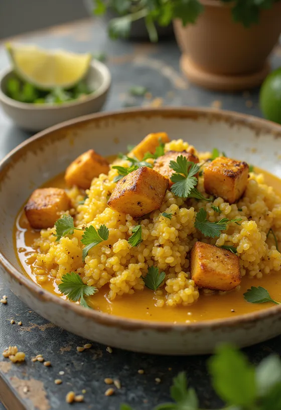 Curry de quinoa au citron vert et tofu