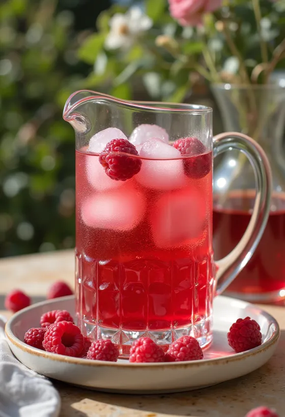 Cidre framboise-menthe servi dans des verres