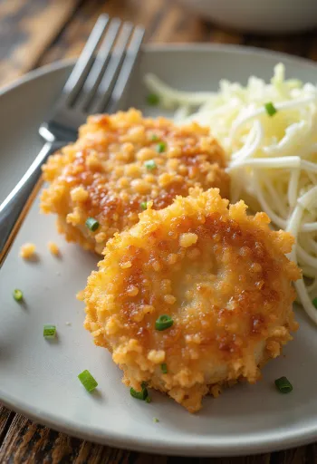 Menchi Katsu au chou galette de viande panée croustillante servie avec salade de chou