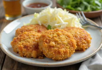 Menchi Katsu au chou galette de viande panée croustillante servie avec salade de chou