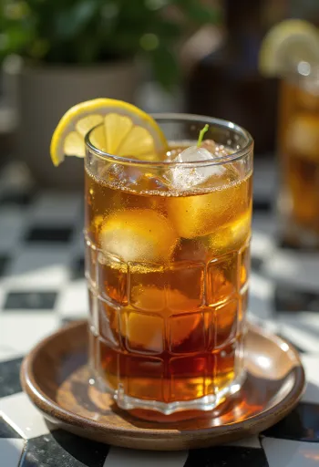 Thé glacé à la menthe avec tranches de citron vert et feuilles de menthe dans un verre