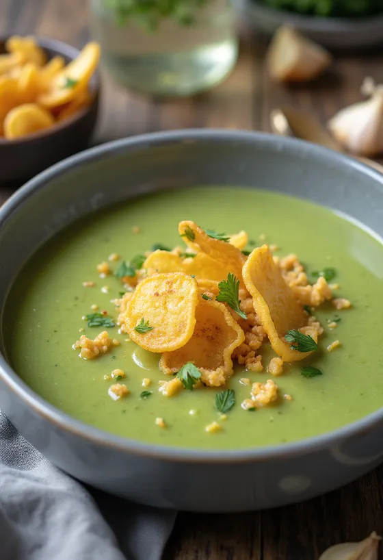 Velouté de courgettes à l'ail rôti servi