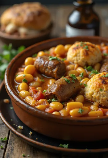 Cassoulet à l'agneau, plat unique aux haricots et saucisse