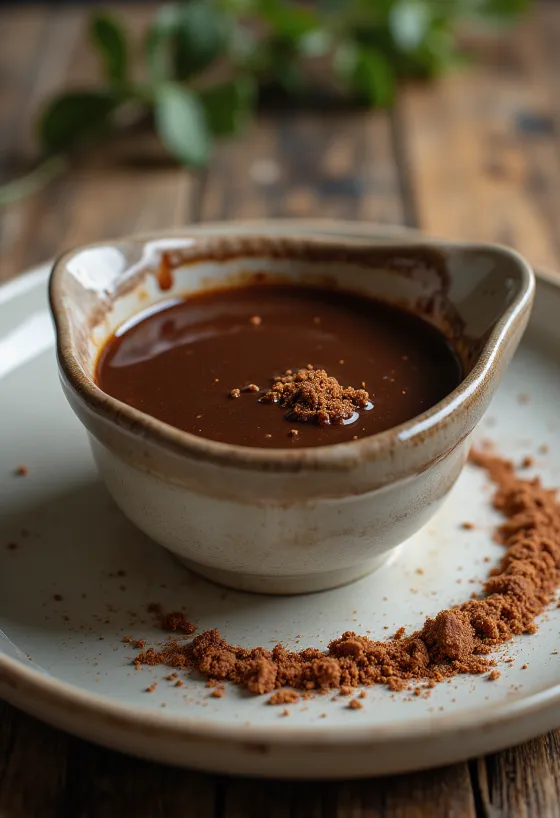 Sauce chocolat-piment douce servie