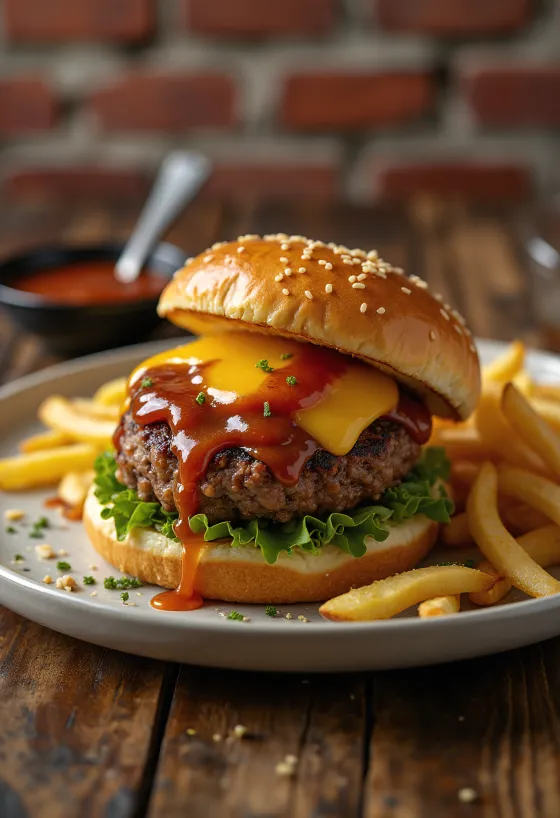 Burger BBQ au Miel servi