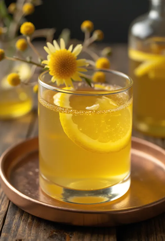 Liqueur de fleurs de sureau au miel servie en bouteille
