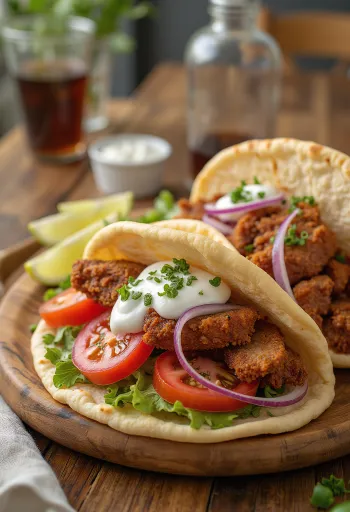 Pork Gyros, porc grec en pain pita avec sauce tzatziki