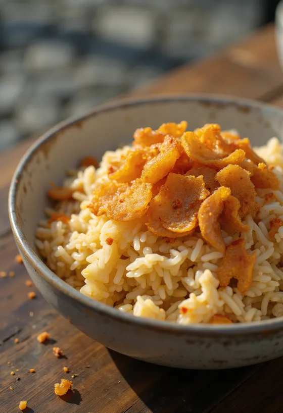 Riz sauté à l'ail épicé servi