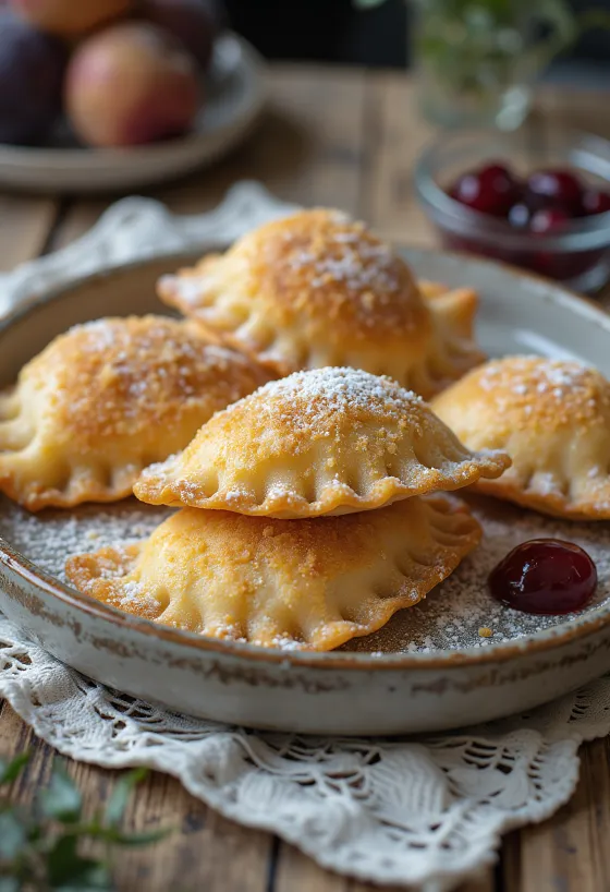 Derelye à la confiture de prunes fraîchement cuits, saupoudrés de chapelure dorée.
